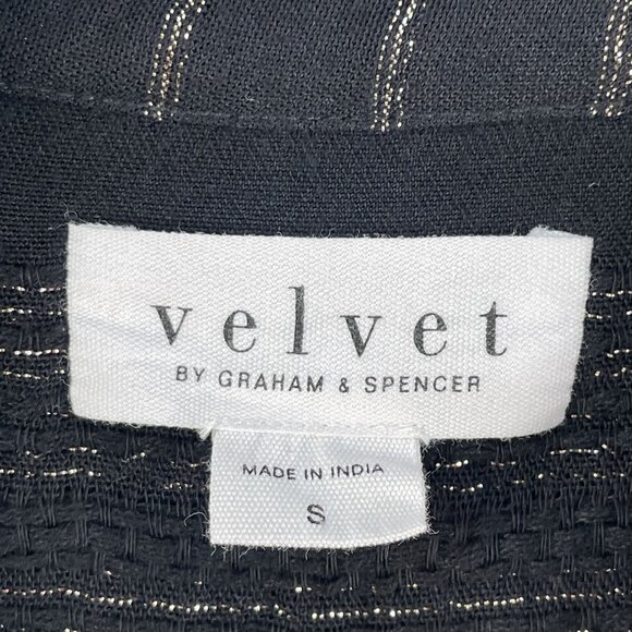 Velvet By Graham Spencer Womens Small Black Metallic Stripe Blouse Long Sleeve - Picture 4 of 11